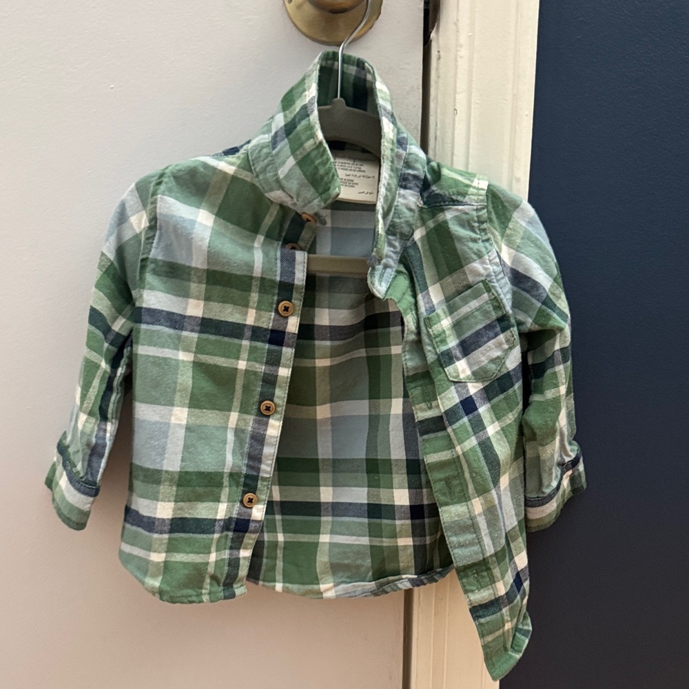 First Impressions Green and Blue Plaid Button Down Shirt